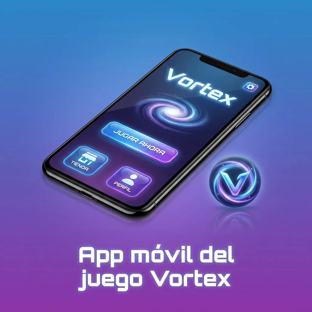 Smartphone mostrando la interfaz de la app móvil Vortex con botones de juego y opciones de configuración optimizadas