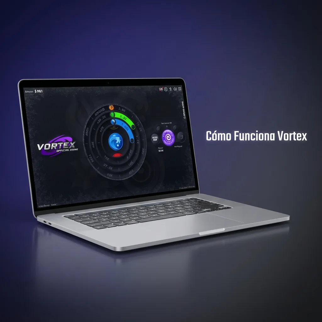 Diagram showing Vortex game mechanics with multiplier growth and cash-out decision points in Spanish interface