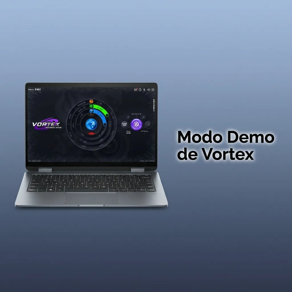 Pantalla del modo demo de Vortex mostrando interfaz de juego con apuestas virtuales y controles de práctica sin riesgo