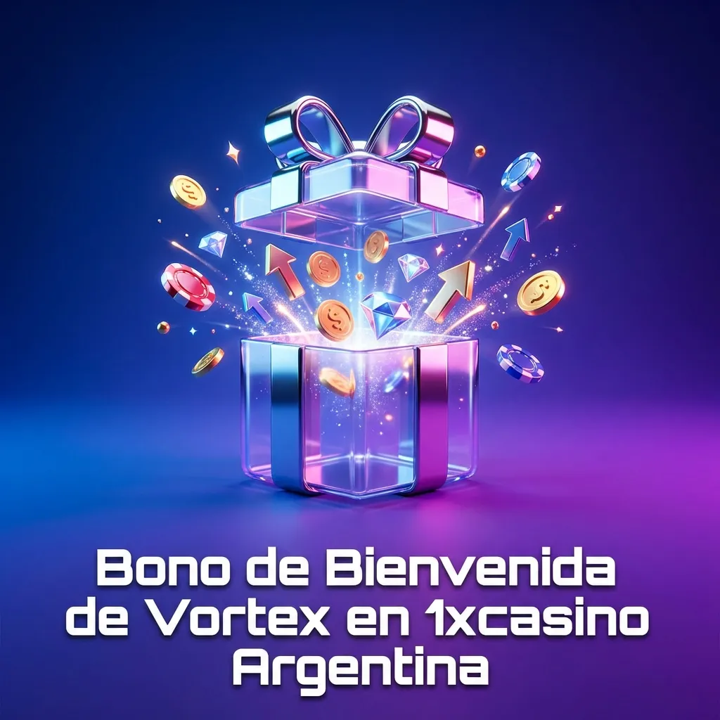 Pantalla de bono de bienvenida de Vortex mostrando 2900000 ARS + 380 giros gratis para nuevos usuarios en 1xcasino Argentina